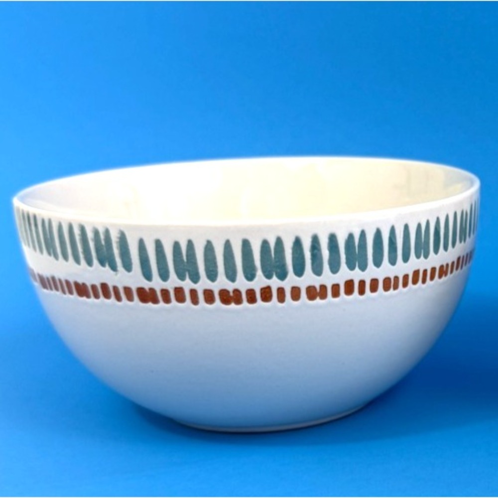 Rachael Ray Rustic Mid-Century Modern Casual Stoneware Bowl Sun Daisy Pattern